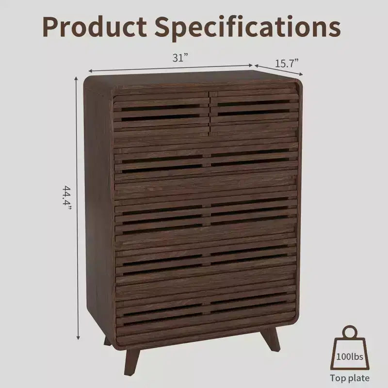 Commode haute SOLACE FURNITURE à 6 tiroirs, commodes avec grille et design incurvé