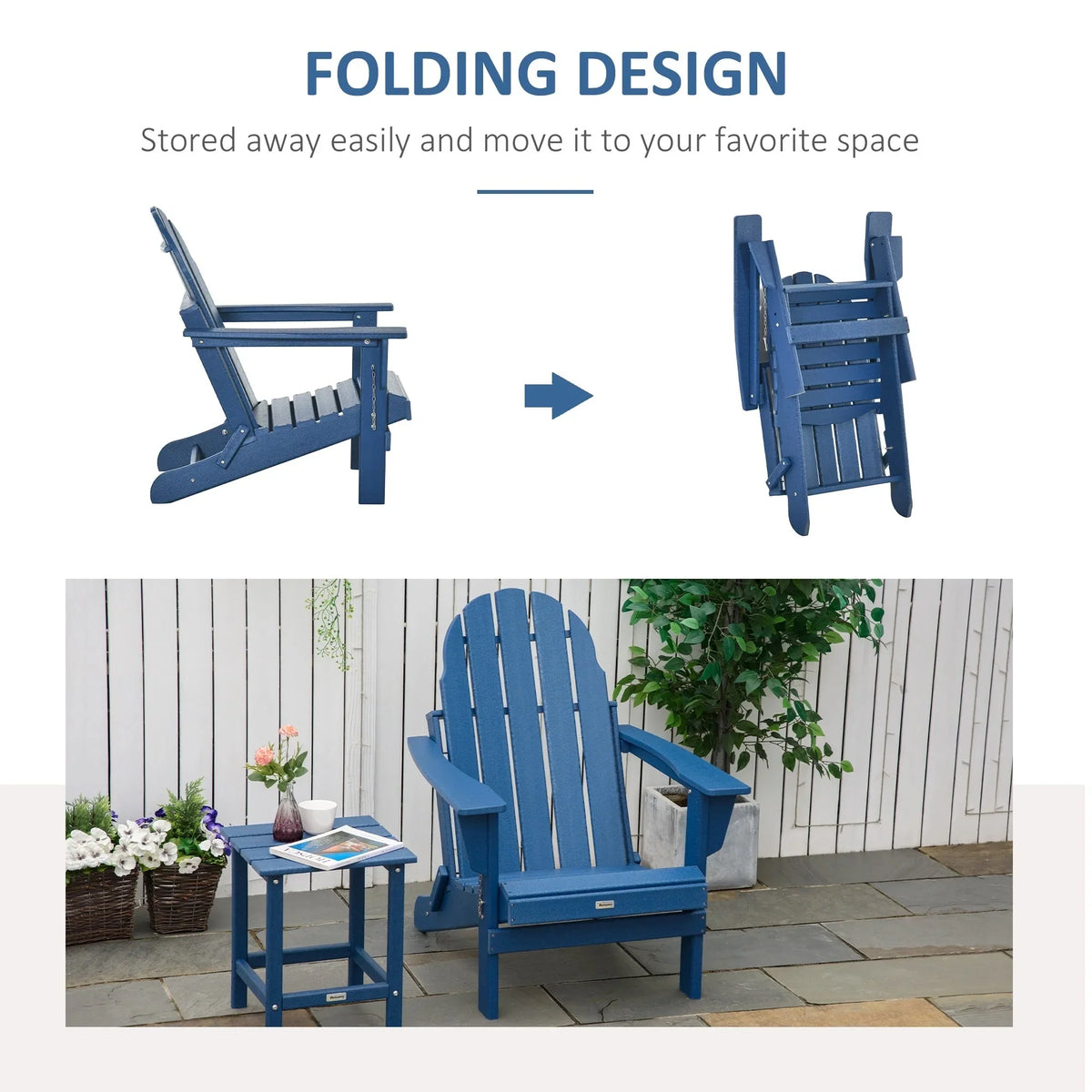 Chaise Outsunny Adirondack Pliante, Chaises de Plage Longues en Plastique HDPE Tout Temps pour Patio, Terrasse et Mobilier de Jardin