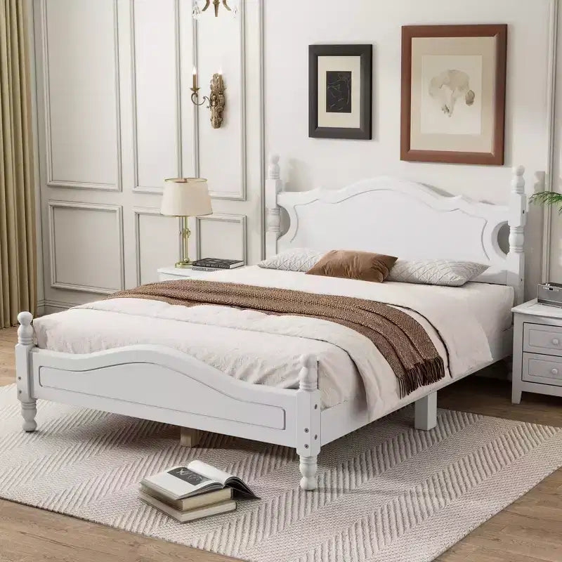 Cadre de lit plateforme en bois Queen Size Whisen, lit plateforme avec support à lattes en bois