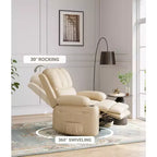 Fauteuil inclinable pour adultes, fauteuil inclinable manuel à bascule en similicuir, fauteuil inclinable pivotant à 360 degrés avec poche latérale, fauteuil inclinable simple, beige