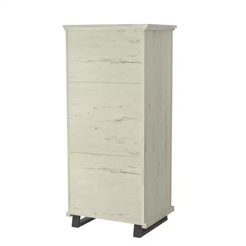 Festivo Ensemble Contemporain 3 pièces Commode 5 tiroirs 24 et Table de Chevet 3 tiroirs Blanc cassé Scié : MDF, Pieds en Métal, Anti-basculement