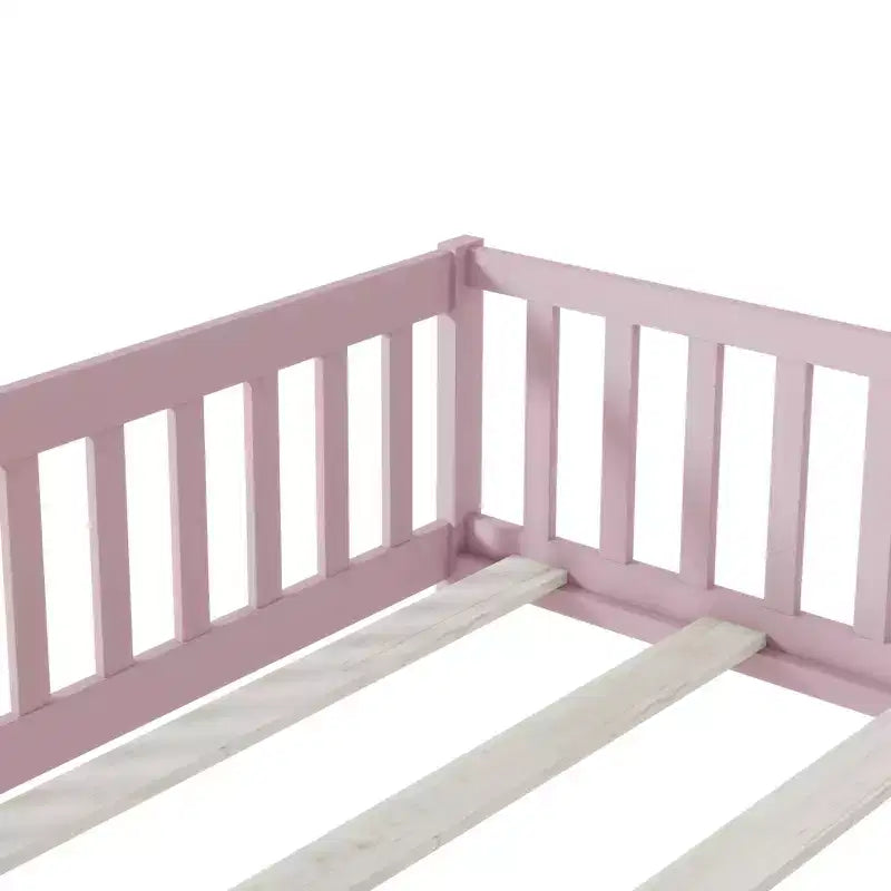 Lit au sol pleine grandeur Luxystar avec clôture et porte pour chambre d'enfant
