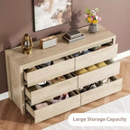 Commode large en bois à 6 tiroirs - Meuble de rangement moderne sans poignée pour chambre, salon, couloir et entrée, grande commode.