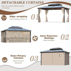 Tonnelle EROMMY à toit rigide, pergola extérieure avec double toit, moustiquaire et rideaux, auvent robuste pour patio, jardin, fête au bord de la piscine