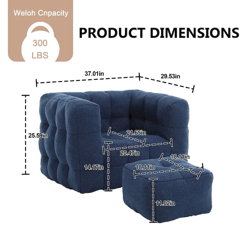 HOMEFUN Fauteuil d'appoint moderne capitonné en tissu bouclé avec ottoman