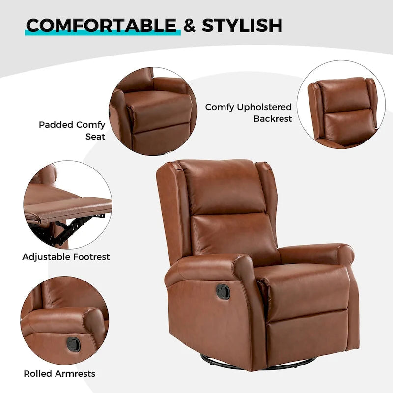 Fauteuil inclinable pivotant en similicuir Baksoho pour chambre de bébé avec base en métal, lot de 2 par HULALA HOME