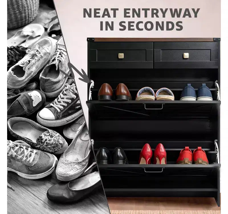 Meuble à Chaussures Mince de Ferme Home Imports Emporium avec Tiroirs Rabattables Meuble de Rangement à Chaussures Étroit pour Entrée avec 2 Tiroirs de Rangement