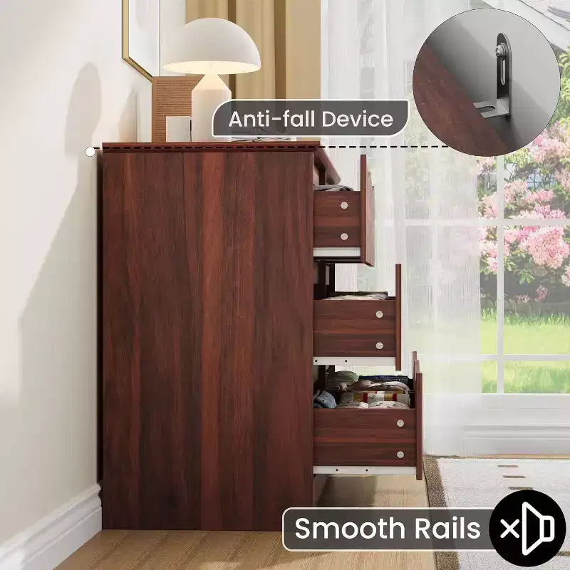 Commode en bois avec 6 tiroirs, commode de rangement longue, meuble de rangement moderne, pour chambre à coucher, salon