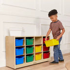 Meuble de rangement à roulettes Cubby avec 15 bacs à ouverture frontale, 3x4, Meuble pour enfants