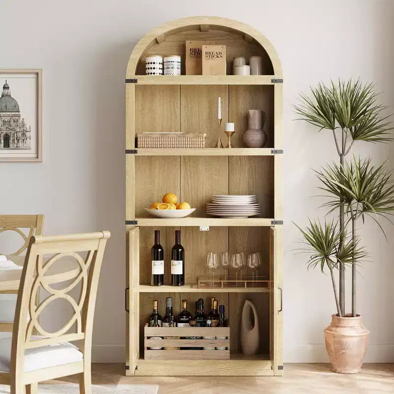 Bibliothèque avec portes Étagère cintrée 182 cm de haut Bibliothèque de style rustique avec étagères Bibliothèques en bois pour la maison, le bureau, le salon
