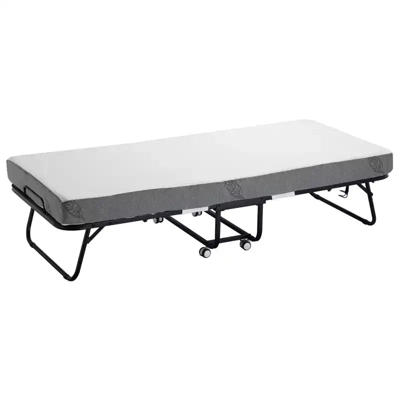 Lit pliant Zeus & Ruta 31x75 (taille double) avec 5 matelas, lit d'appoint portable pour adultes, gris