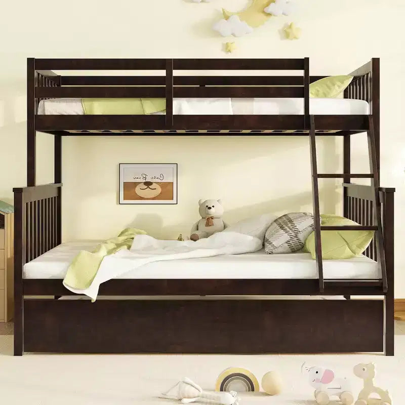 Lit superposé jumeau sur grand, détachable, avec lit gigogne pour enfants et adolescents, lit superposé en bois avec échelle et garde-corps, séparable en 2 lits.