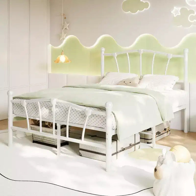 Cadre de Lit en Métal avec Tête de Lit en Forme de Cœur Charmant, Plateforme Robuste, Rangement Sous le Lit, Pas Besoin de Sommier, Parfait pour Chambre d'Enfant et de Fille
