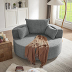 Fauteuil baril accent en chenille, Fauteuil de salon, Fauteuil rond avec base pivotante à 360 degrés et 3 coussins amovibles