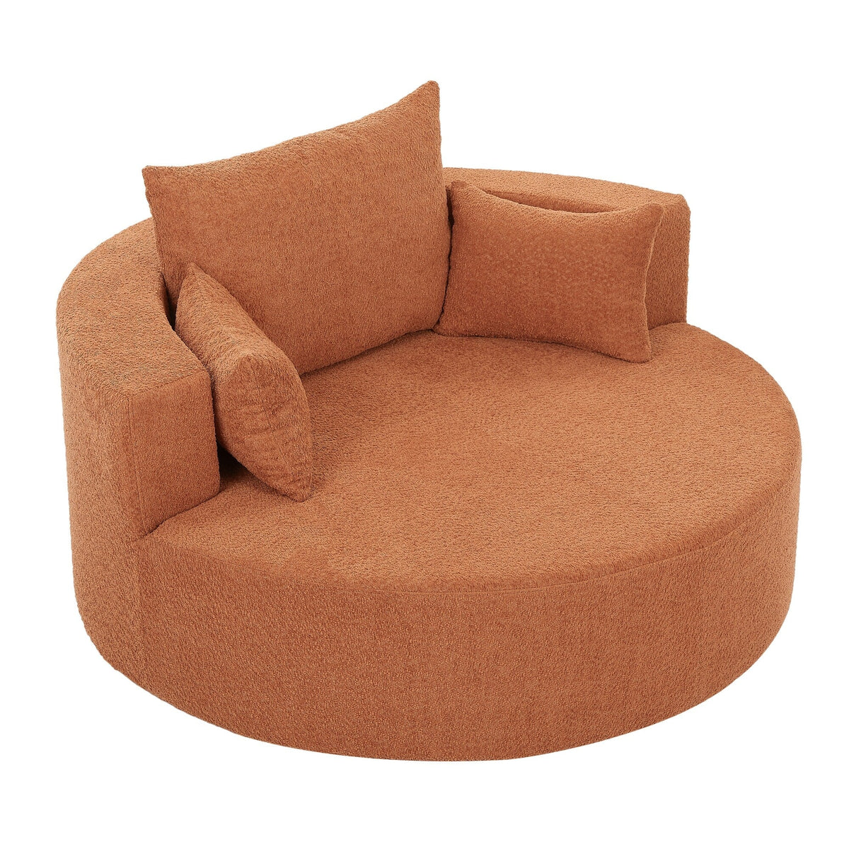 Fauteuil baril accent en chenille, Fauteuil de salon, Fauteuil rond avec base pivotante à 360 degrés et 3 coussins amovibles