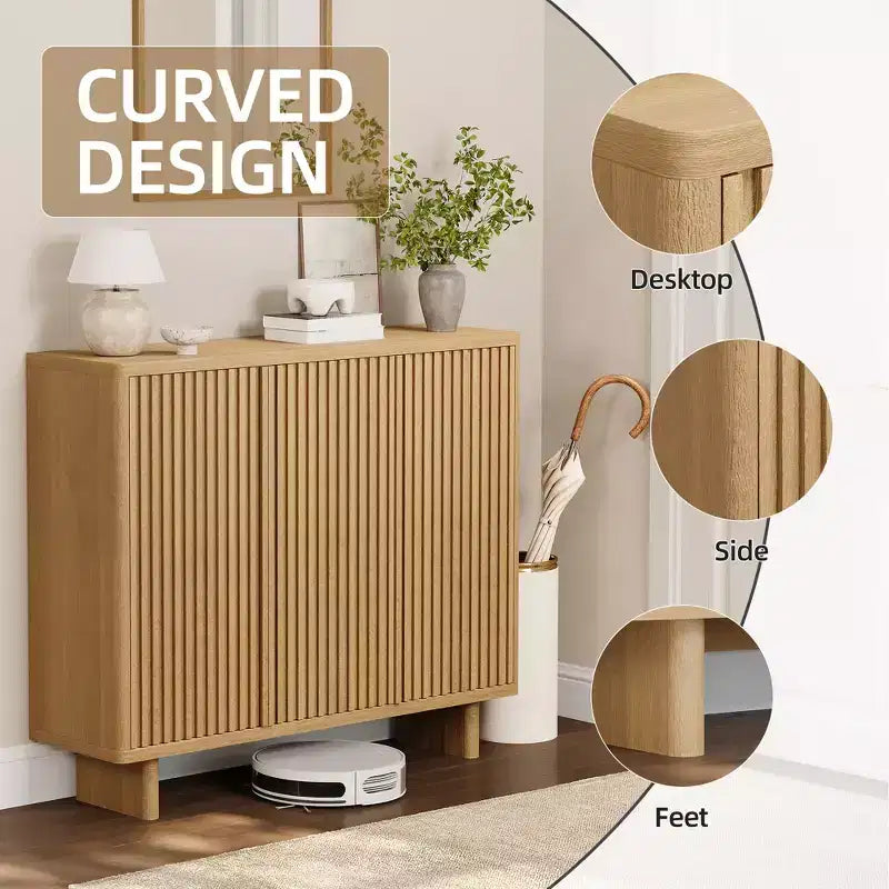 Meuble à chaussures de 46 pouces avec porte cannelée, rangement à 5 niveaux avec 4 étagères réglables, organisateur de chaussures rustique pour entrée, couloir, salon