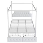 Lit plate-forme à baldaquin moderne en métal taille Queen Luxystar avec tête de lit rembourrée et 2 tiroirs, blanc
