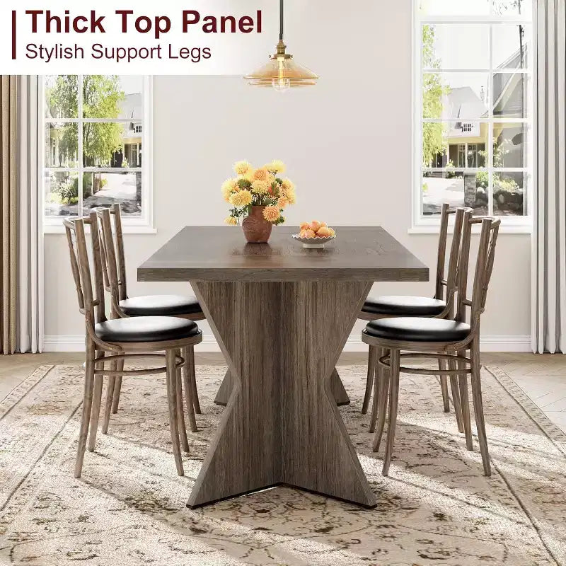 Table de salle à manger CuisinSmart 70,9 pouces pour 6 personnes, table de cuisine rectangulaire de style ferme avec cadre robuste et pieds en V, bureau épais en bois