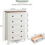Commode en bois de style campagnard, 5 tiroirs, 122 cm de hauteur, pour chambre à coucher