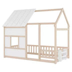 Cadre de lit au sol Whisen Twin Size, lit en forme de maison avec toit, clôture