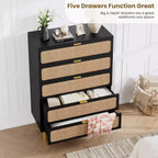 Commode Whizmax en rotin à 5 tiroirs pour chambre à coucher, commode haute avec tiroirs profonds, grande commode pour placard avec plateau large pour salon, couloir