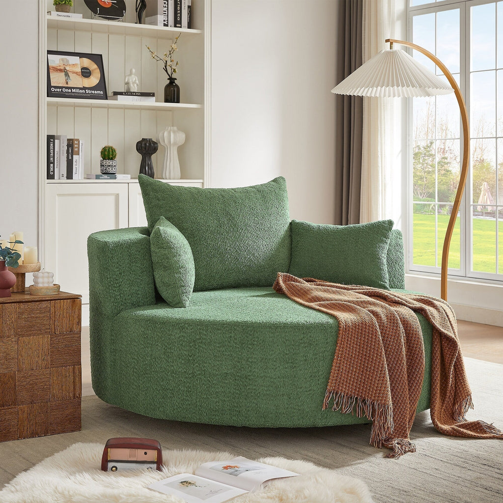 Fauteuil baril accent en chenille, Fauteuil de salon, Fauteuil rond avec base pivotante à 360 degrés et 3 coussins amovibles