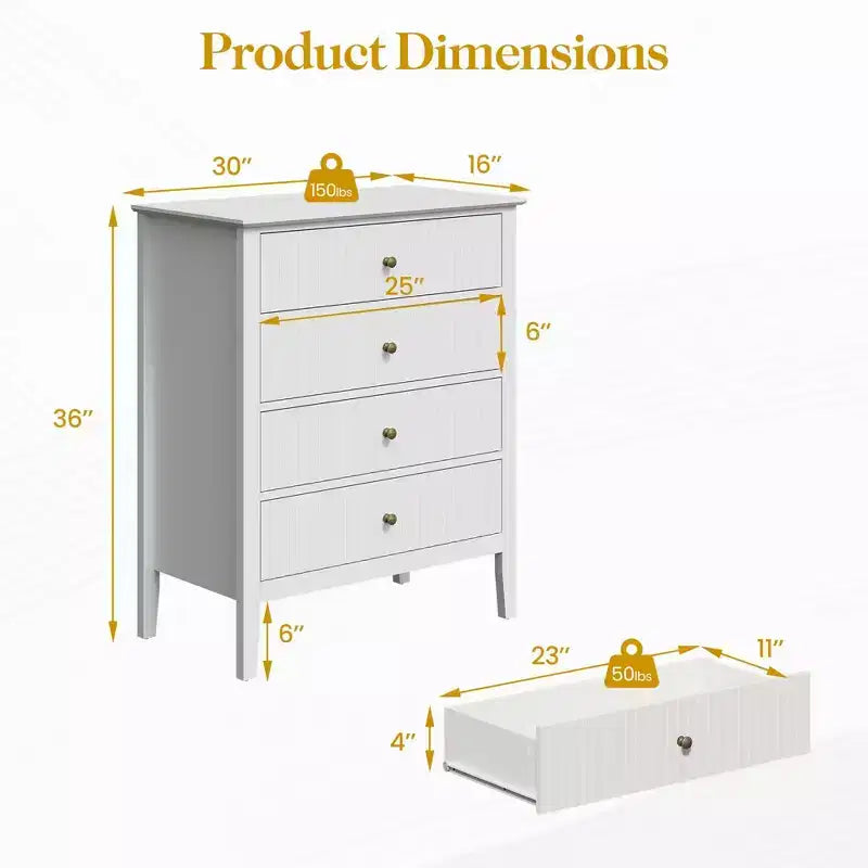 Heynemo Commode à 4 tiroirs cannelés, Commode en bois pour ranger les vêtements, Armoire de rangement en bois, Table de chevet pour Chambre, Couloir, Salon, Entrée