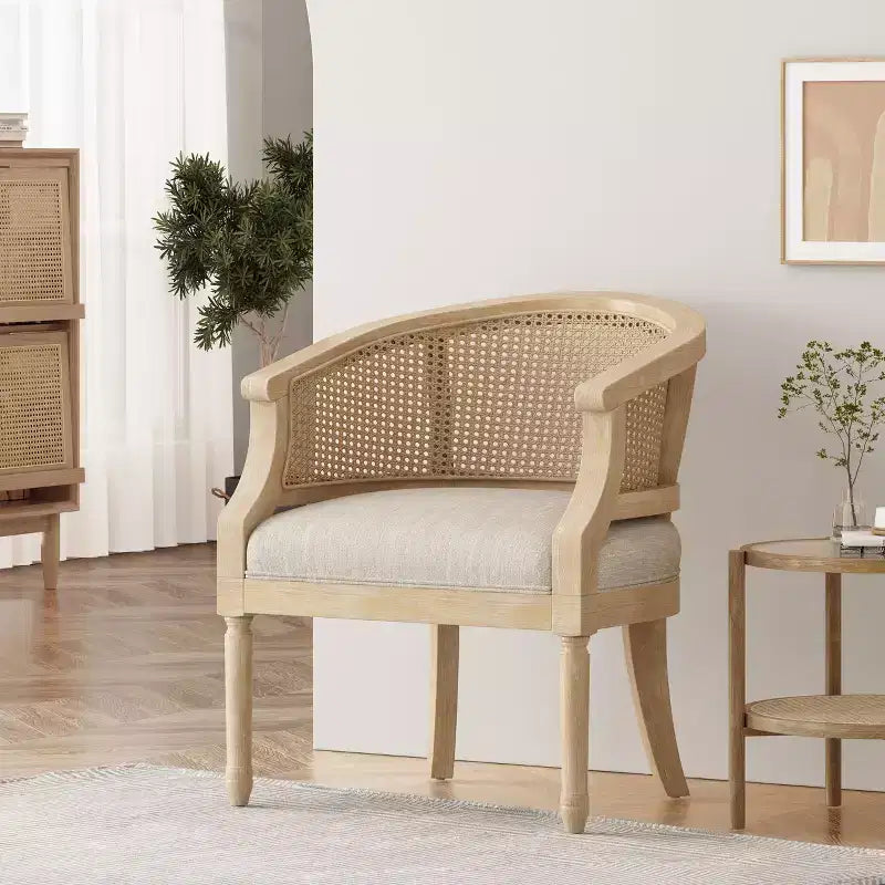 TUYOHW Fauteuil d'appoint moderne en bois avec assise épaisse et confortable, dossier incurvé en rotin, fauteuil de salon pour le séjour, la chambre