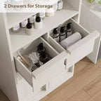 Meuble de Rangement Salle de Bain Haut de 129 cm, Meuble Bas Autonome avec 2 Tiroirs, Meuble de Rangement pour Salon Cuisine Salle de Bain