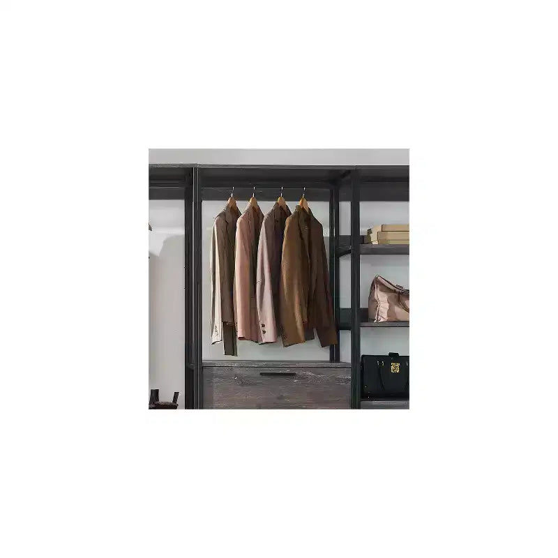 Système de placard HomeStock 77,7 po (H) x 143 po (L) en bois composite noir pour rangement universel avec bacs de rangement