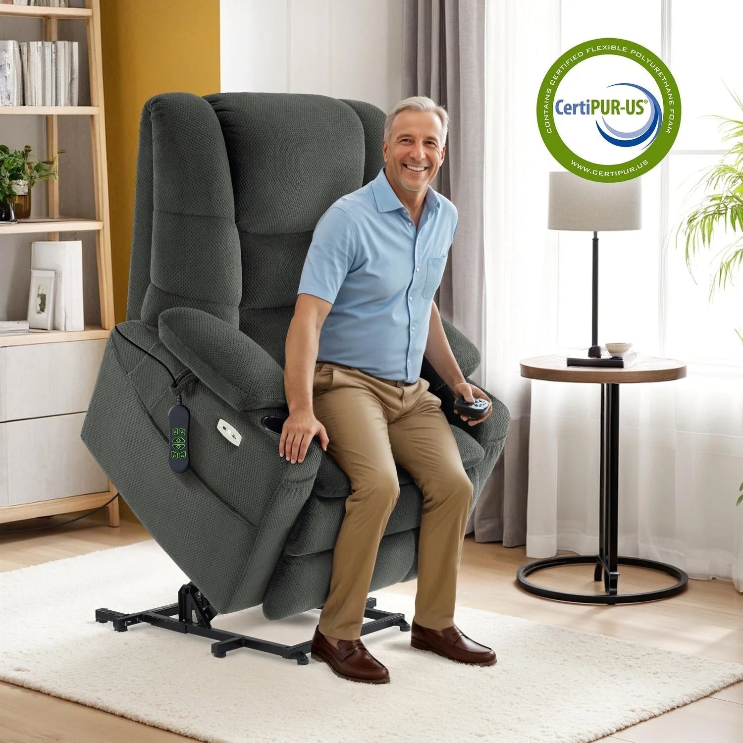 Fauteuil inclinable électrique double moteur grand et large MCombo avec massage et double chauffage pour personnes âgées de grande taille, tissu R7635