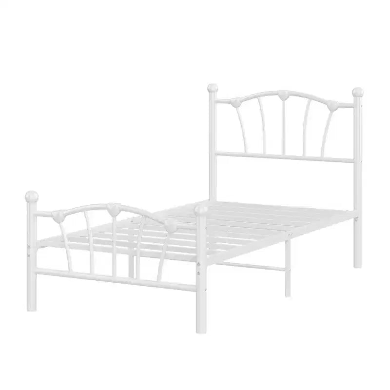 Cadre de lit en métal en forme de cœur avec tête de lit et pied de lit, design plateforme avec support à lattes solide et espace de rangement sous le lit pour chambre à coucher