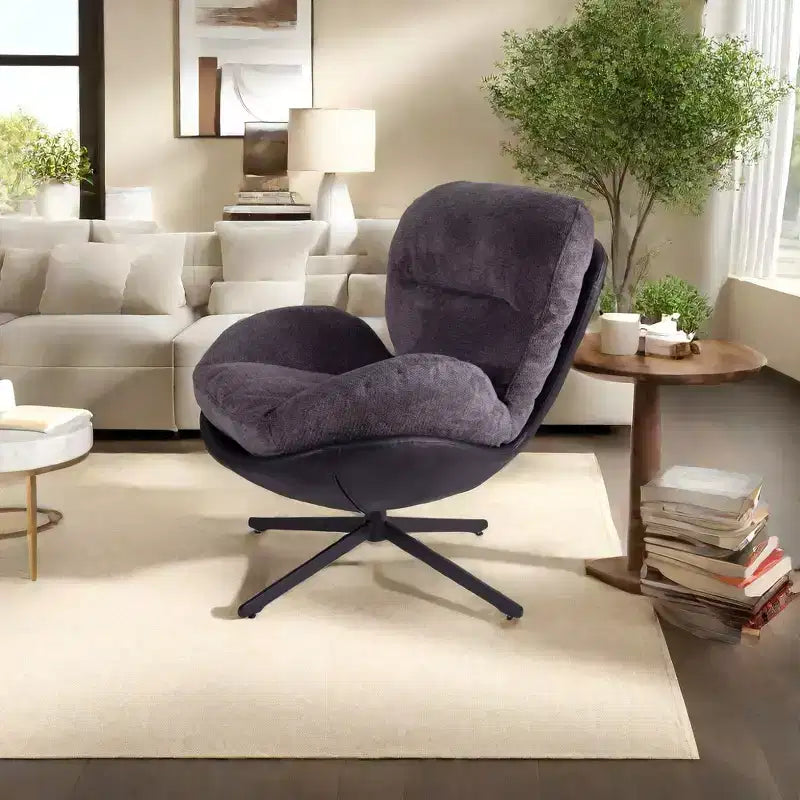 Fauteuil d'appoint Okak, Chaise de bureau pivotante moderne, Chaise moderne en chenille avec similicuir et piètement en métal, Fauteuil d'appoint pour petits espaces