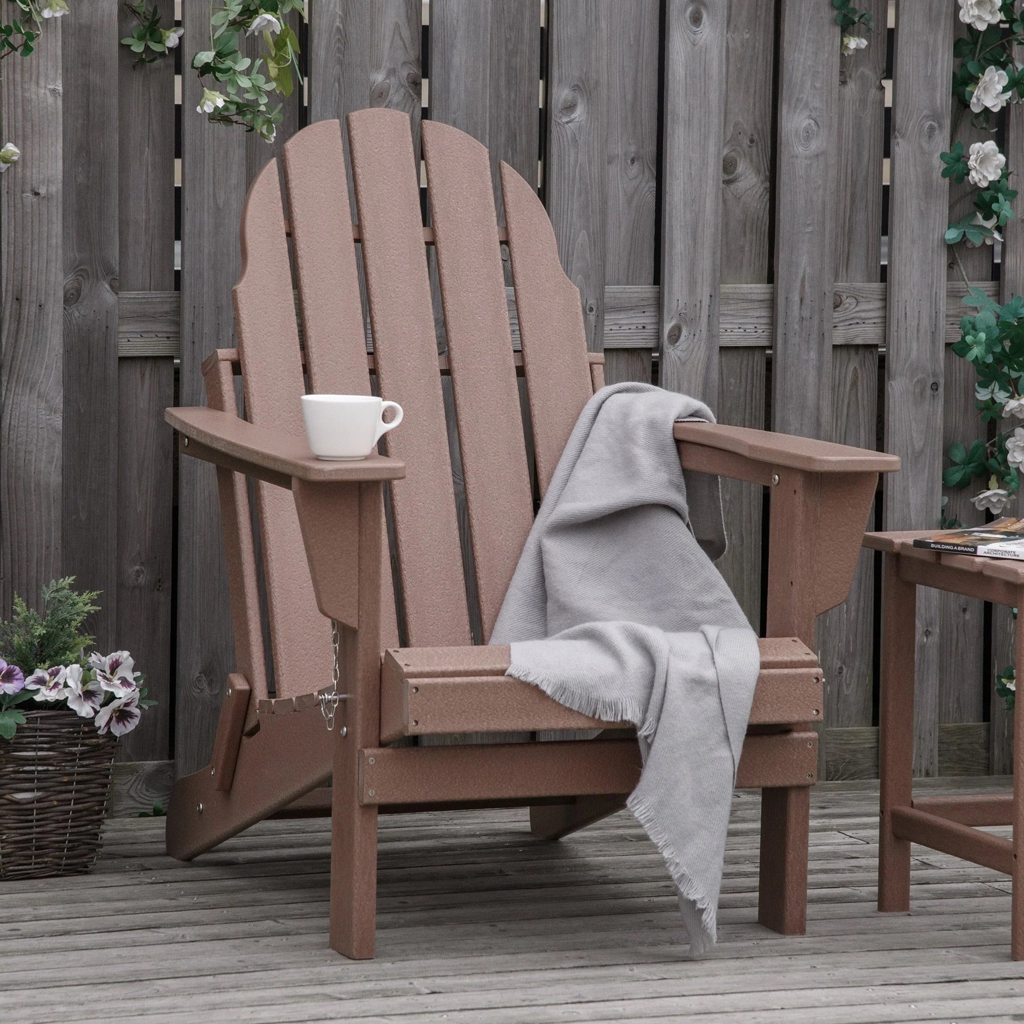 Chaise Outsunny Adirondack Pliante, Chaises de Plage Longues en Plastique HDPE Tout Temps pour Patio, Terrasse et Mobilier de Jardin
