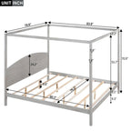 Lit plateforme à baldaquin King Size en pin avec tête de lit classique en bois, cadre de lit rembourré, aucun sommier tapissier requis, montage facile
