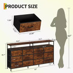 Commode TV de 160 cm en tissu pour chambre à coucher - Commode longue à 12 tiroirs pour salon - Commode noire avec étagères ouvertes