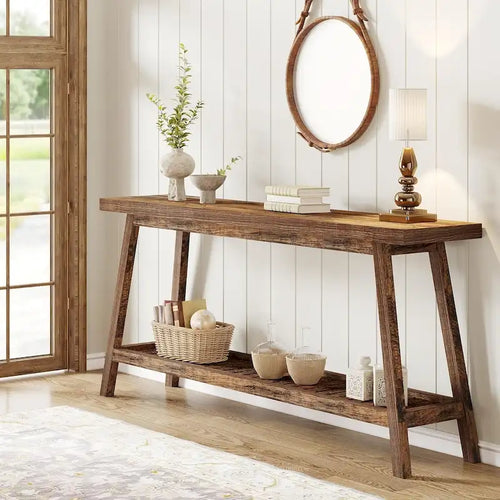 Table console de ferme de 70,9 pouces à 2 niveaux, étroite et longue, à placer derrière le canapé