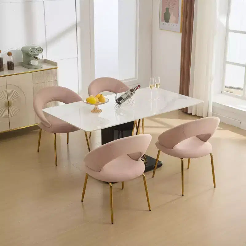 Lot de 1 chaises de salle à manger en velours avec dossier incurvé et pieds en métal doré pour la cuisine ou la salle à manger, blanc
