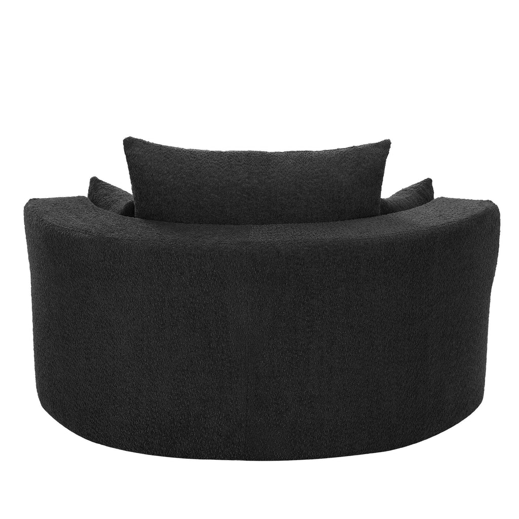 Fauteuil baril accent en chenille, Fauteuil de salon, Fauteuil rond avec base pivotante à 360 degrés et 3 coussins amovibles