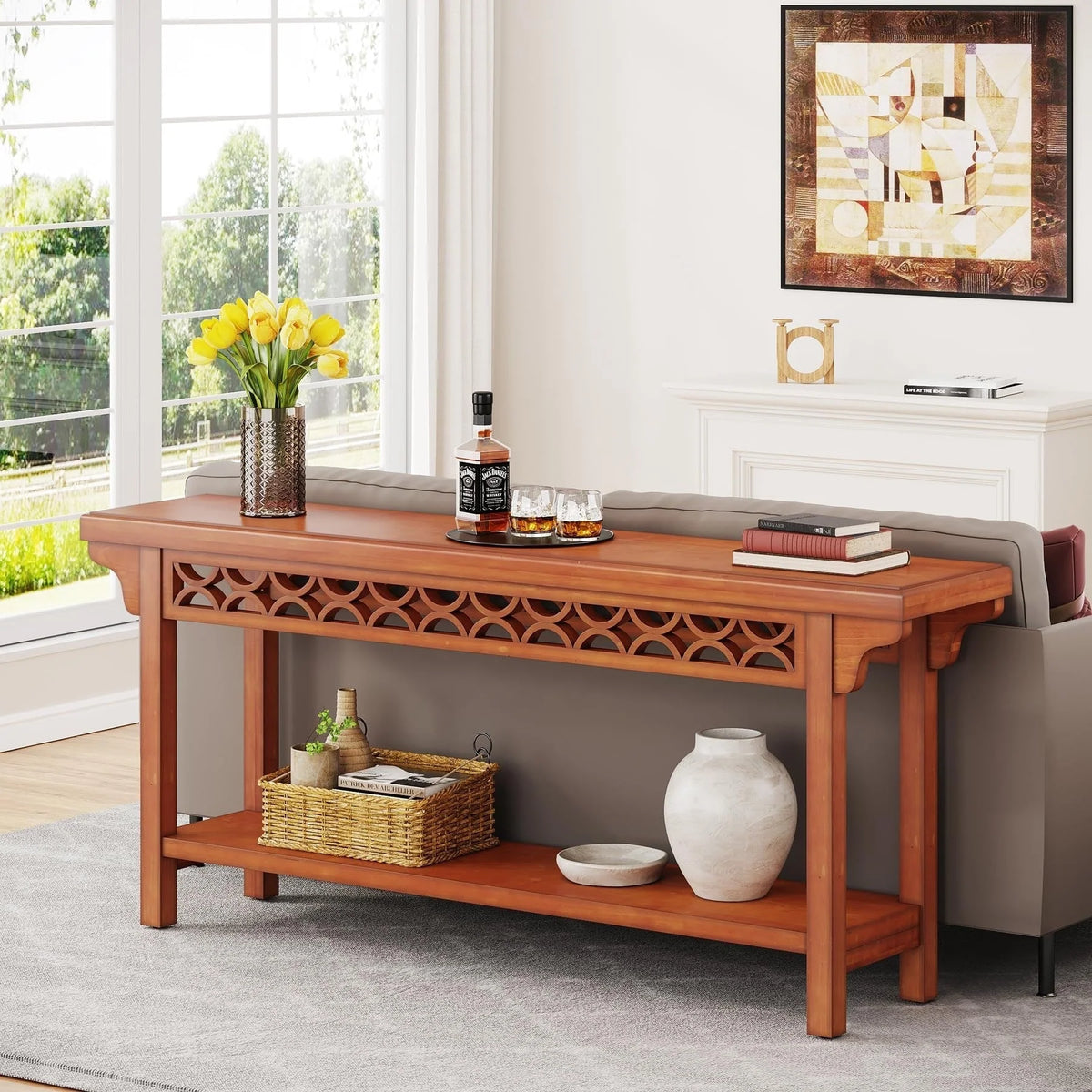 Console longue en bois massif de 180 cm de style ferme