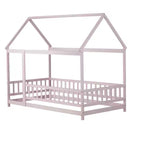 Lit au sol une place Luxystar de style cabane avec cadre de toit et clôture
