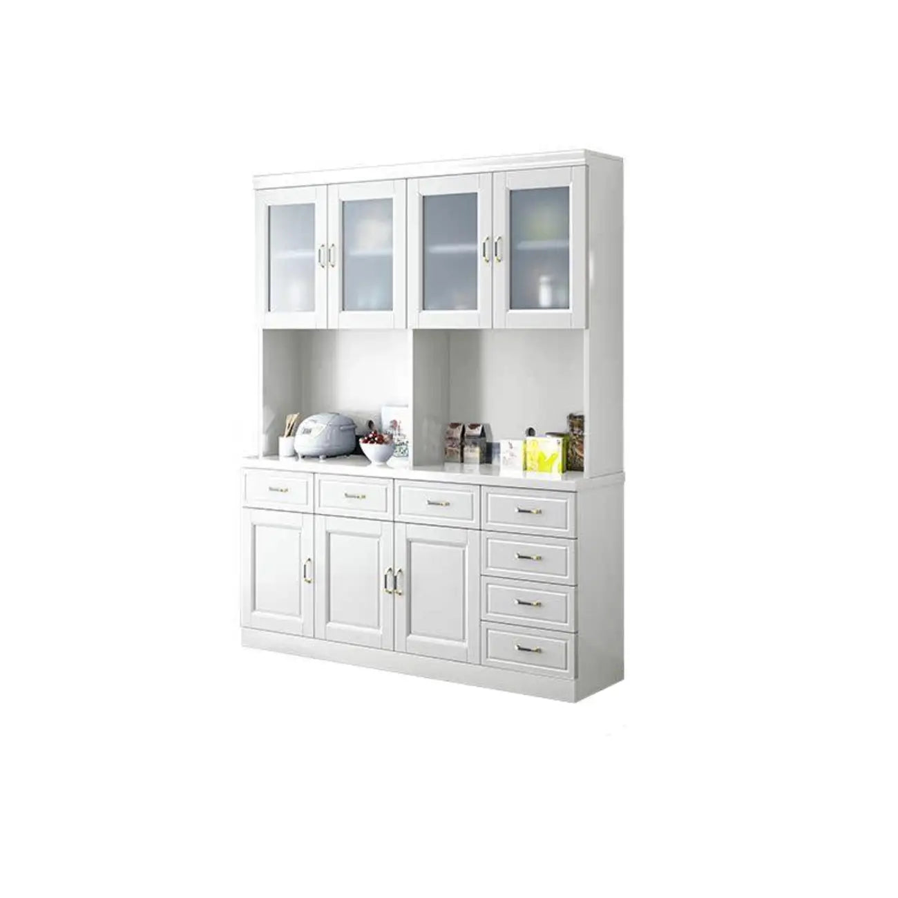 Buffet de cuisine en bois blanc avec casier à vin intégré