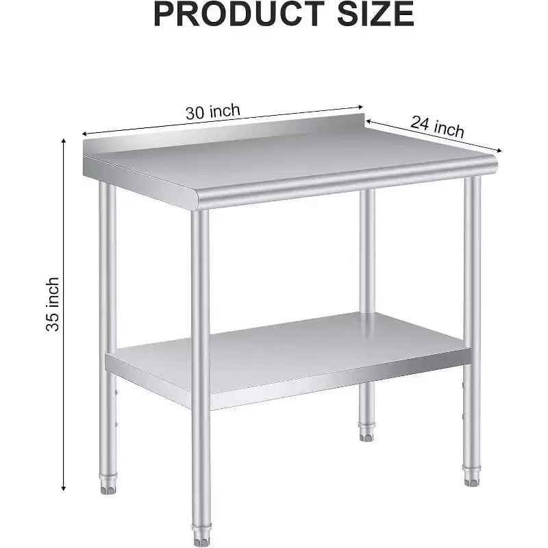 Table de préparation Acekool 36 x 24 en acier inoxydable avec crédence, étagère inférieure réglable et 4 roulettes, table de travail de qualité commerciale