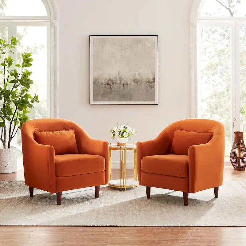 28,34 W Lot de 2 fauteuils d'appoint, fauteuil barillet en velours avec pieds en bois massif