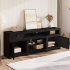Meuble TV de Ferme pour Téléviseur Jusqu'à 80 Pouces, Long Meuble Télé avec 4 Tiroirs de Rangement et 3 Étagères Ouvertes pour Salon, Chambre - Noir