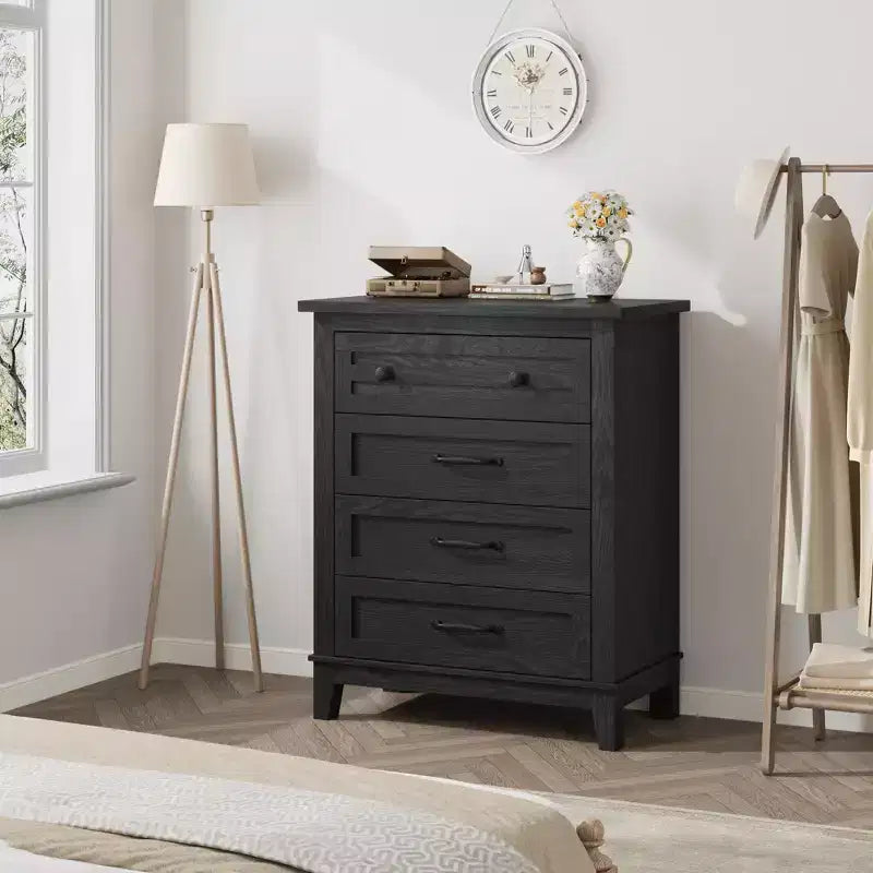 GustoWave Commode 4 tiroirs pour chambre à coucher, commode verticale haute de 88,4 cm avec grand rangement, commode en bois autoportante pour chambre à coucher, salon