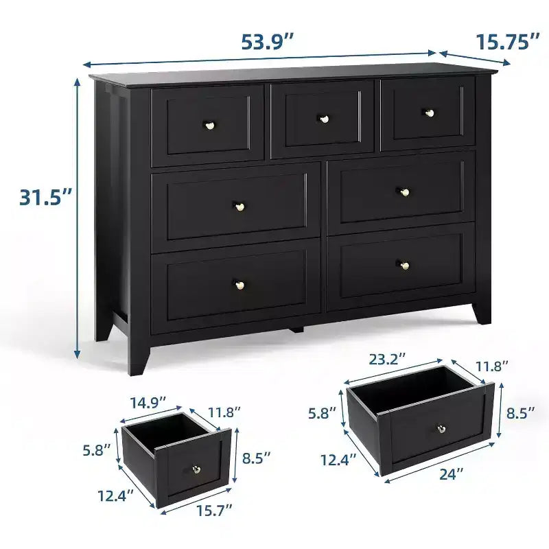 Commode à 7 tiroirs COZONY de 137 cm de large pour chambre à coucher, commode moderne avec rangement profond, organisateur de vêtements pour salon, couloir