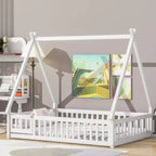 Okak Lit au sol simple/double avec toit amovible en forme de tente et rails de sécurité à 360° pour les tout-petits de 2 à 6 ans, lit pour enfants facile à monter, chambre d'enfant