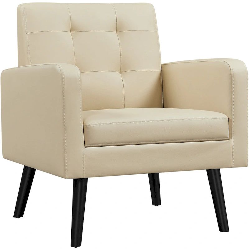Fauteuil d'appoint capitonné moderne en similicuir Yaheetech avec pieds en bois massif - 28.52933