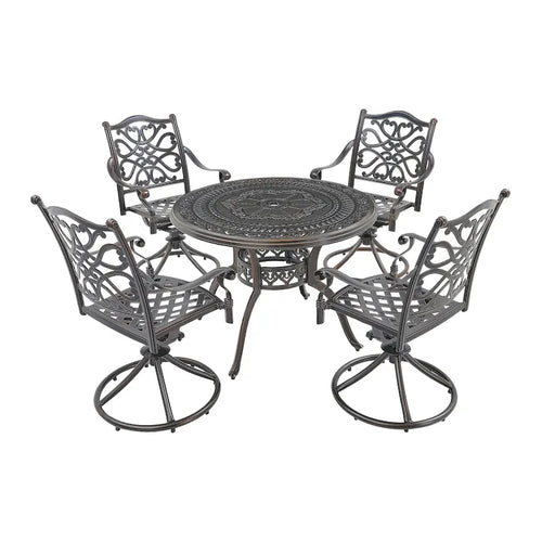 Ensemble de salle à manger d'extérieur 5 pièces en fonte d'aluminium avec 4 chaises pivotantes